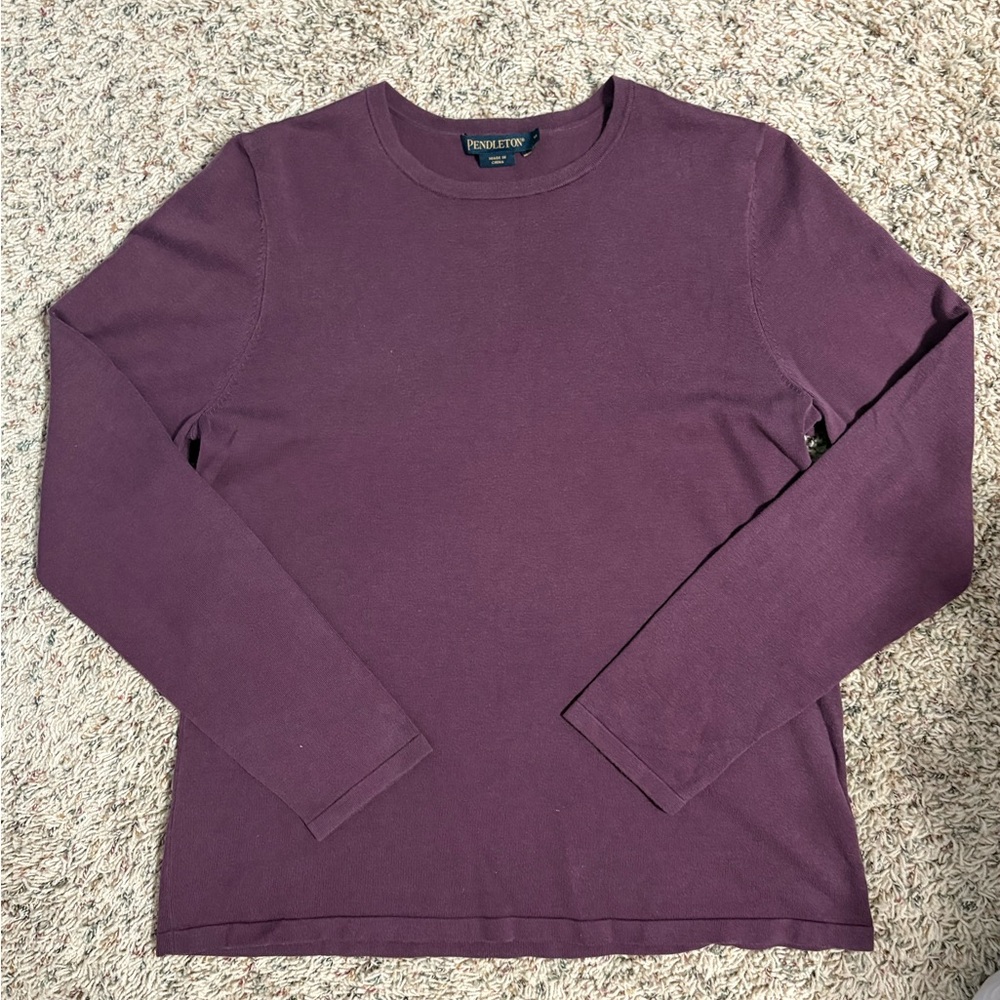 Pendleton Plum Long Sleeve Round Neck Silk Blend Tee Size Medium